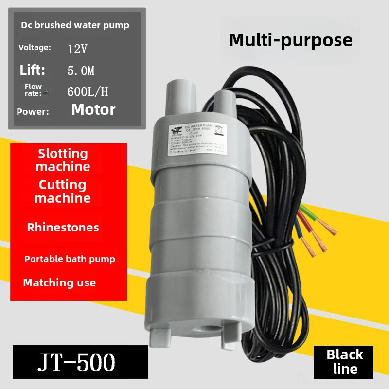 Hombey 12v Dc Mikro Dalga Pompa - 5m Yüksek Yükseklik, 10l/dk Debi - Direkt Tip Su Alma Cihazı Siyah Kablolu Gri Pompa