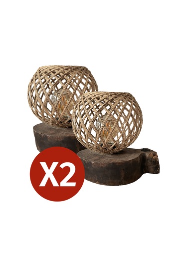 2'li Ağaç Abajur Jüt Başlık Doğal İskandinav El Yapımı Ahşap Lambader Yatak Oturma Odası Rustik Ahşap