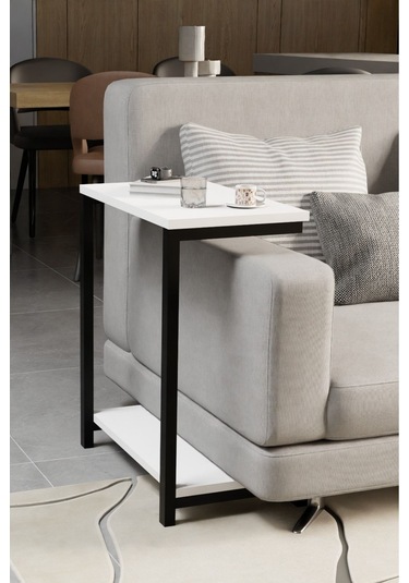 Steel Design Modern Yan Sehpa Alt Raflı Servis Sehpası C Sehpa