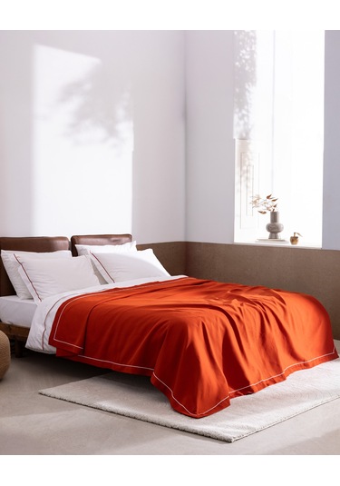 Madame Coco Caline King Size %100 Pamuk Pikeli Nevresim Takımı - Beyaz/kiremit 8684427124826 Çok Renkli