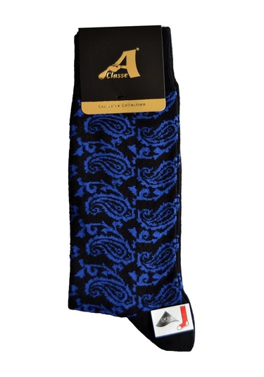 A Classe Şal Desenli Siyah-Saks Erkek Çorap Saks Saks Mavi