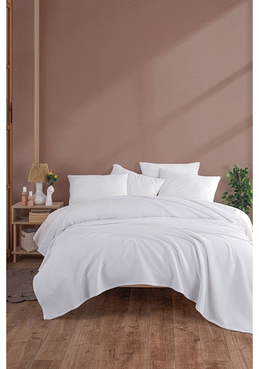 Ecocel Pike Örtü Battal Megaking 230x260cm Karde Beyaz Beyaz