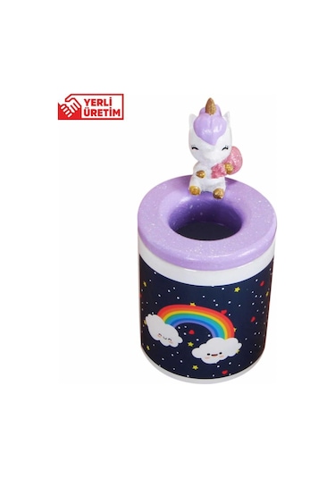 Unicorn Işıklı Biblo Masa Gece Lambası Puf Yastık Unicorn Kalemliklik Hediye Seti