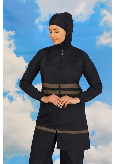 Aden Moda Çizgi Kadın Tam Tesettür Mayo Lacivert 31061 001