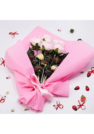 Nin Chocolate Sevgiliye Pembe Çiçek Çikolata Demeti