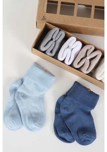 Organik Pamuklu 6'lı Yenidoğan Bebek Çorap Mavi