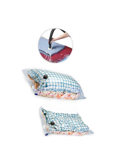 2 Adet Vacuum Bag Vakumlu Saklama Torbası Hurç 50x70 Cm Plastik Beyaz Diğer