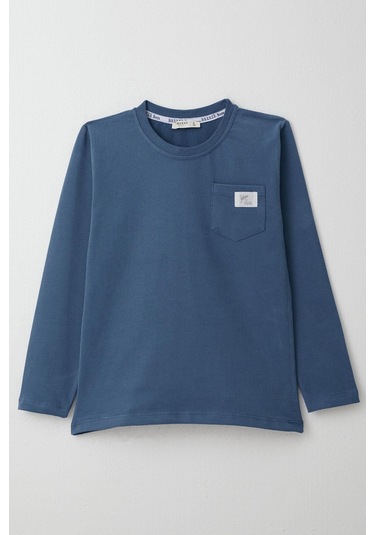 Breeze Erkek Çocuk Uzun Kollu Tişört Cool Yazı Armalı Cepli 4-8 Yaş, İndigo Indigo