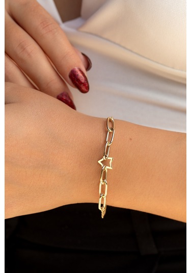 14 Ayar Altın Yıldızlı Kadın Bileklik Sarı Altın