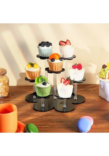 Sones Yx046 Akrilik Figür Sergileme Standı Cupcake Kozmetik Sergileme Standı Siyah Siyah