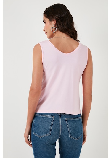 Lela Kalın Askılı V Yaka Bayan Bluz 5864384 Toz Pembe