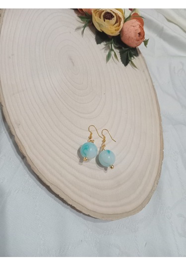 Mavi Parlak Top Küpe Mavi