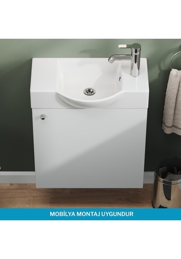 Aqua Bagno Minizia 55x32x10 Cm Beyaz Seramik Lavabo Taşma Delikli 34.30.55.1.tr Beyaz
