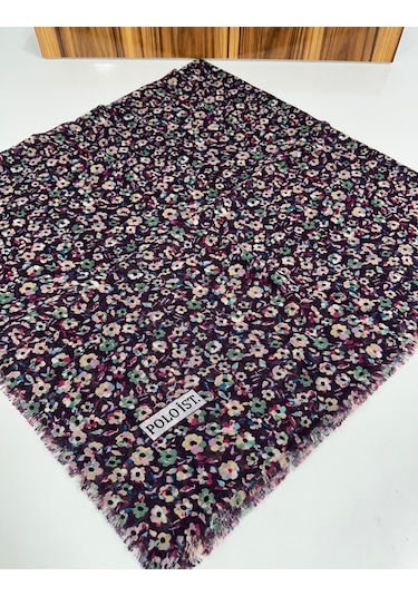 Poloist Desenli Flamalı Keten Eşarp- 05653 Mürdüm