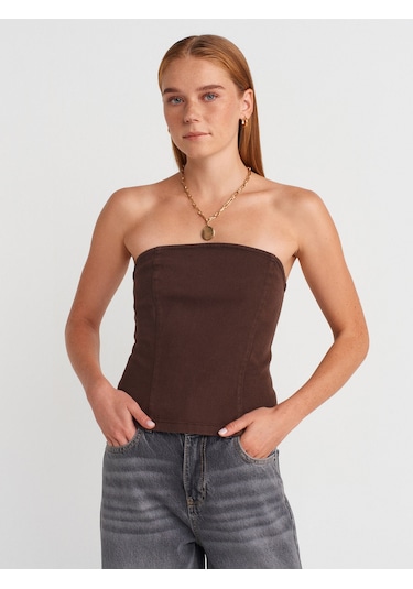 Dilvin 50880 Straplez Peplum Top-kahve Kahve
