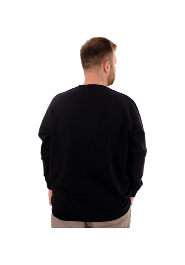 Mode Xl Büyük Beden Erkek Bisiklet Yaka Basic Sweatshirt U24174 Siyah Siyah