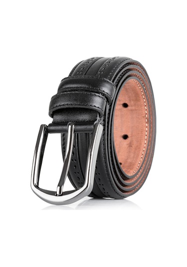 Özel Oval Kutulu Hakiki Manda Derisi Klasik Siyah Erkek Kemeri Hediyelik - Çeyizlik Kemer Siyah