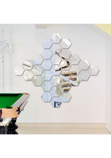 Vkemall Esnek Yansıtıcı Altıgen Ayna Levhaları Kendinden Yapışkanlı Ayna Fayansları Cam Gümüş