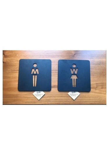 Wc Tuvalet Yönlendirme Seti 2'li Ahşap Duvar Dekorasyon 8x8 Cm