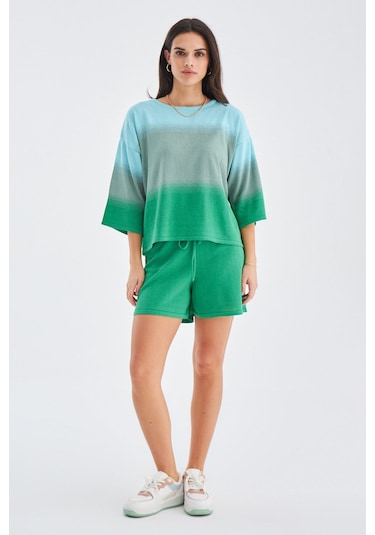 Peraluna SİRİ BLOUSE & SHORTS Yazlık Triko Kadın Şort Takım Nil Y Nil Yeşili