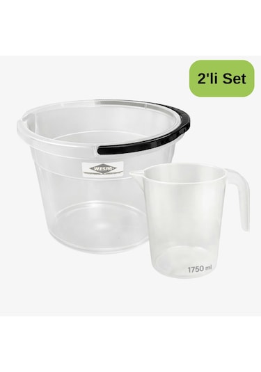 Wespa 2 Li Temizlik Seti 10 L Şeffaf Saplı Kova + 1750 Ml Şeffaf Maşrapa