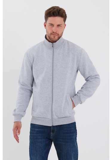 MMetalic İçi Pamuklu Fermuarlı Dik Paça Yan Cepli Erkek Gri Hırka 001