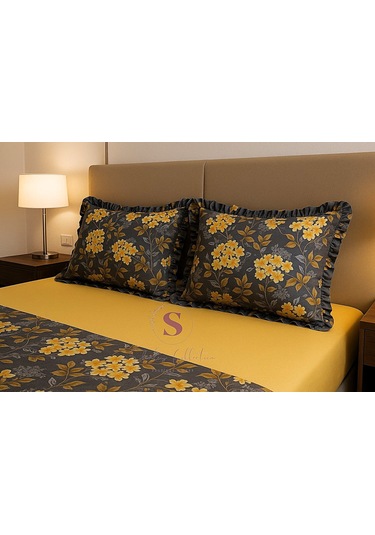 Nergis Çiçekli Fırfırlı % 100 Pamuk Çift Kişilik Nevresim Takımı Çok Renkli