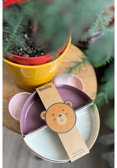 Tucklebery Buddy Mama Tabağı ve Çatal Kaşık Seti Pembe - Mor - Bej