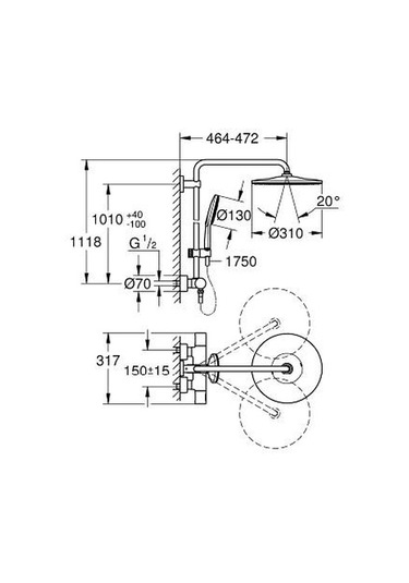 Grohe Rainshower Smartactive 310 Duvara Monte Termostatik Bataryalı Duş Sistemi - 22119kf0 Siyah