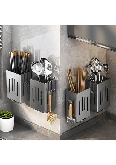Lumaworld Beyaz Duvar Tipi Mutfak Organizatörü: Bıçak, Kaşık, Çatal, Sünger Ve Fırça Saklama Beyaz