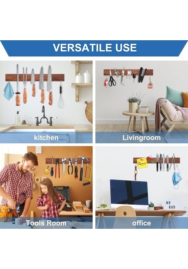 Pazly 16 İnç Ceviz Ahşap Manyetik Bıçak Tutucu, Güçlü Mıknatıs, Mutfak Dekorasyonu, Düzenleyici, Ahşap Şerit Kahverengi