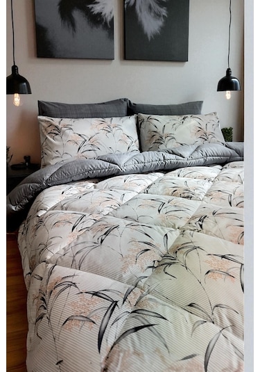 Alla Turca Çift Kişilik 4 Yastık Kılıflı Lastikli Çarşaflı Çift Taraflı Desenli Uyku Seti-natura Gri Gri