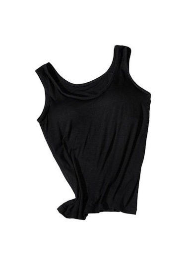 Novahub O-boyun Kolsuz Alt Yelek Geniş Omuz Askıları Telsiz Kadın Düz Siyah - L Siyah