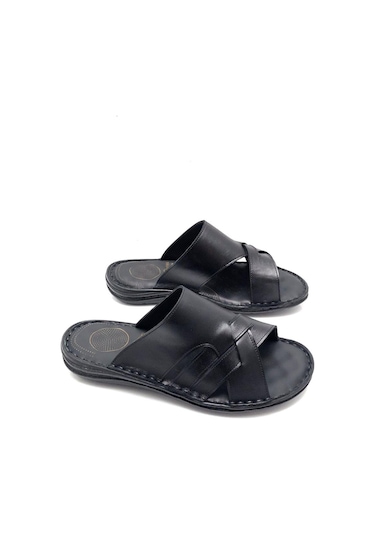 Tam Ortopedik Rahat Masajlı Hakiki Deri Erkek Terlik Siyah