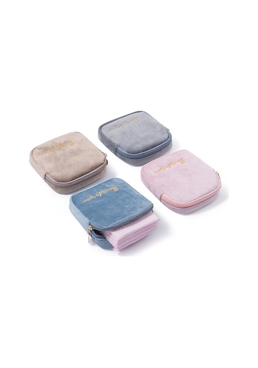 Peluş Bez Sıhhi Peçete Saklama Çantası Hijyenik Ped Saklama Çantası Tavuskuşu Mavisi Çok Renkli