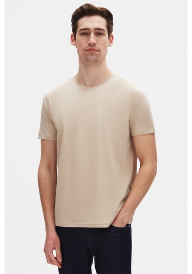 Ds Damat Regular Fit Bej Düz Nakışlı %100 Pamuk T-shirt 4hc140632006m Bej