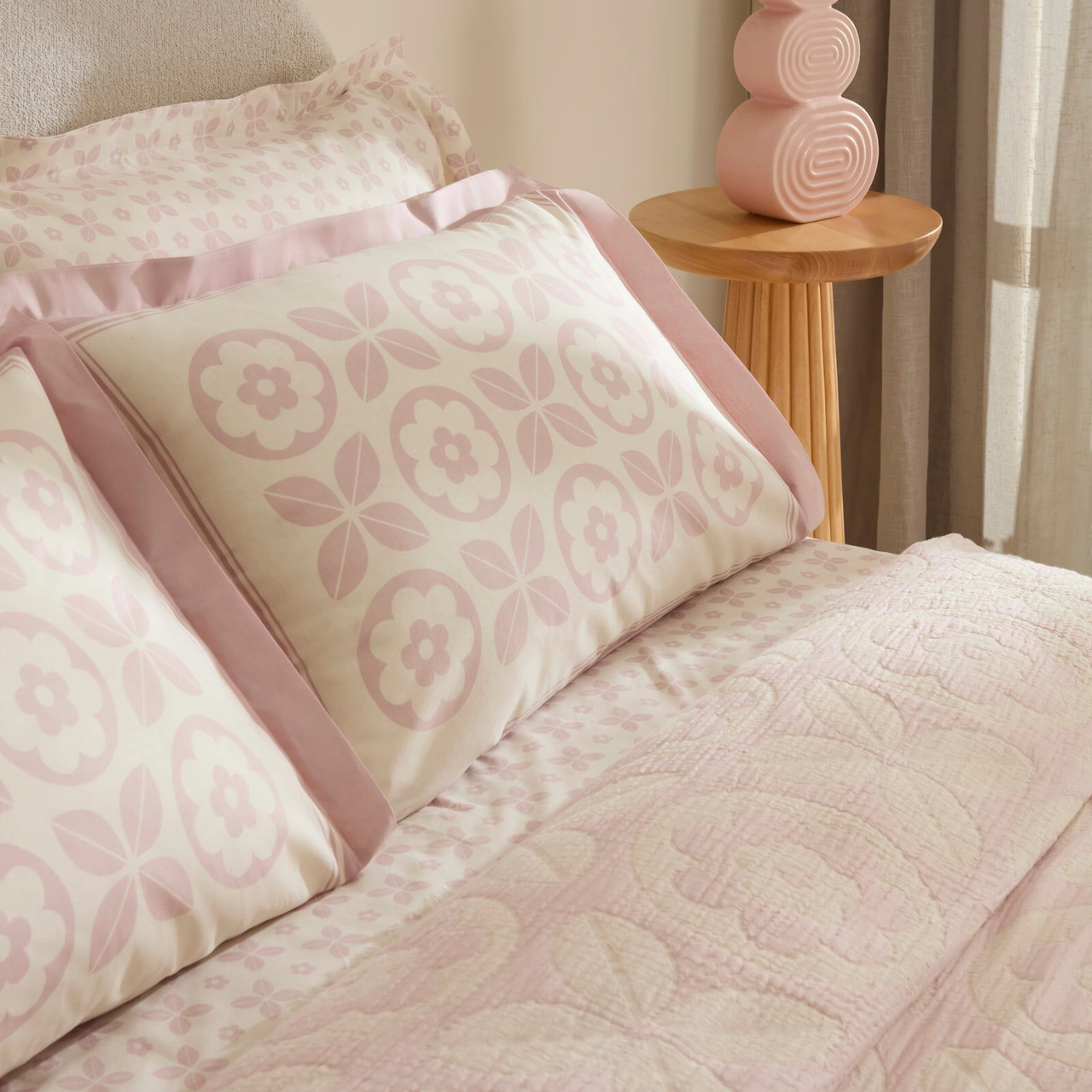 Karaca Home Shayla Pembe Baskılı Müslin Çift Kişilik Pike Takımı Pembe