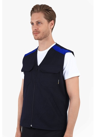 V Yakalı Yelek Lacivert - Saks Mavi
