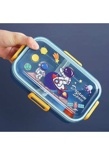 Yeiuyi7 Karikatür Desen İki Bölme Çocuklar İçin Isıtılabilir Öğle Yemeği Kutusu 700ml Mavi