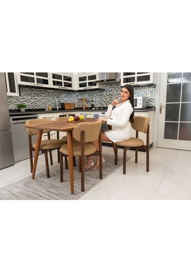 Ocean Ceviz Ahşap 6'lı Mutfak Salon Yemek Odası Sandalyesi