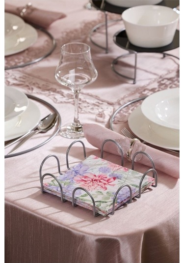 Edora Home 4'lü Gümüş Servis Sunum Seti, Peçetelik, Kağıt Havluluk, Ekmeklik, Nihale - Metal Paslanmaz