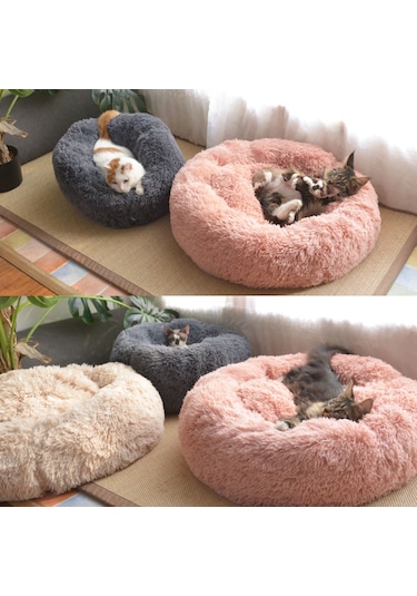 Mufunye Yumuşak Peluş Yuvarlak Evcil Hayvan Yatağı İçin Kedi Küçük Köpekler İçin Renkli Mavi - 60 Cm Çap