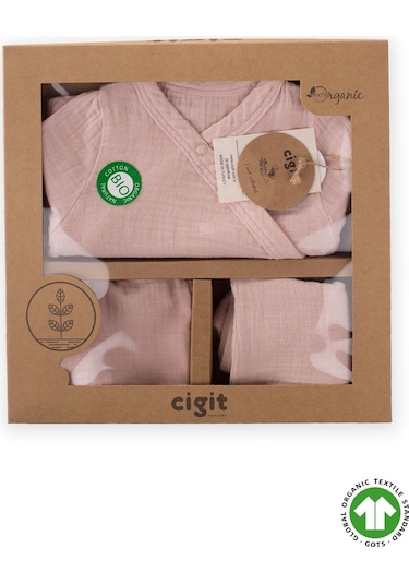 Cigit Organik Hastahane Çıkışı Bebek Takımı 0-3 Ay Pudra Pembe Pudra Pembe