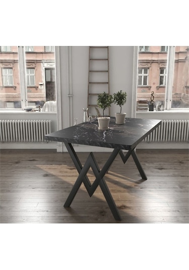 Avvio 80x120 Alara Mutfak Masa Takımı-yemek Masa Takımı Siyah Mermer