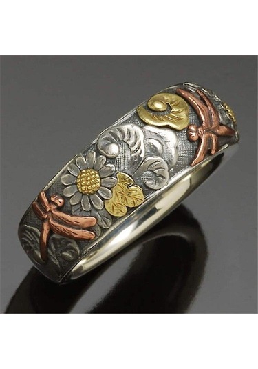 Kadın Vintage Yusufçuk Ayçiçeği Yüzük Benzersiz Nişan Alyans Band Yıldönümü Hediye Takı Boyutu 5-11 11 Çok Renkli