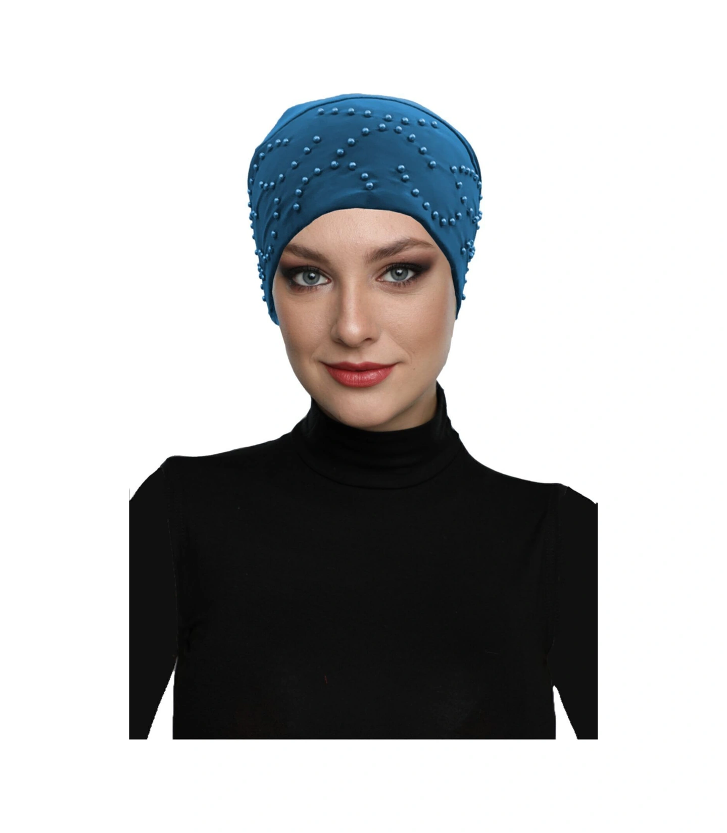 Topuzlu Petrol Hazır Türban Tesettür Bone Petrol