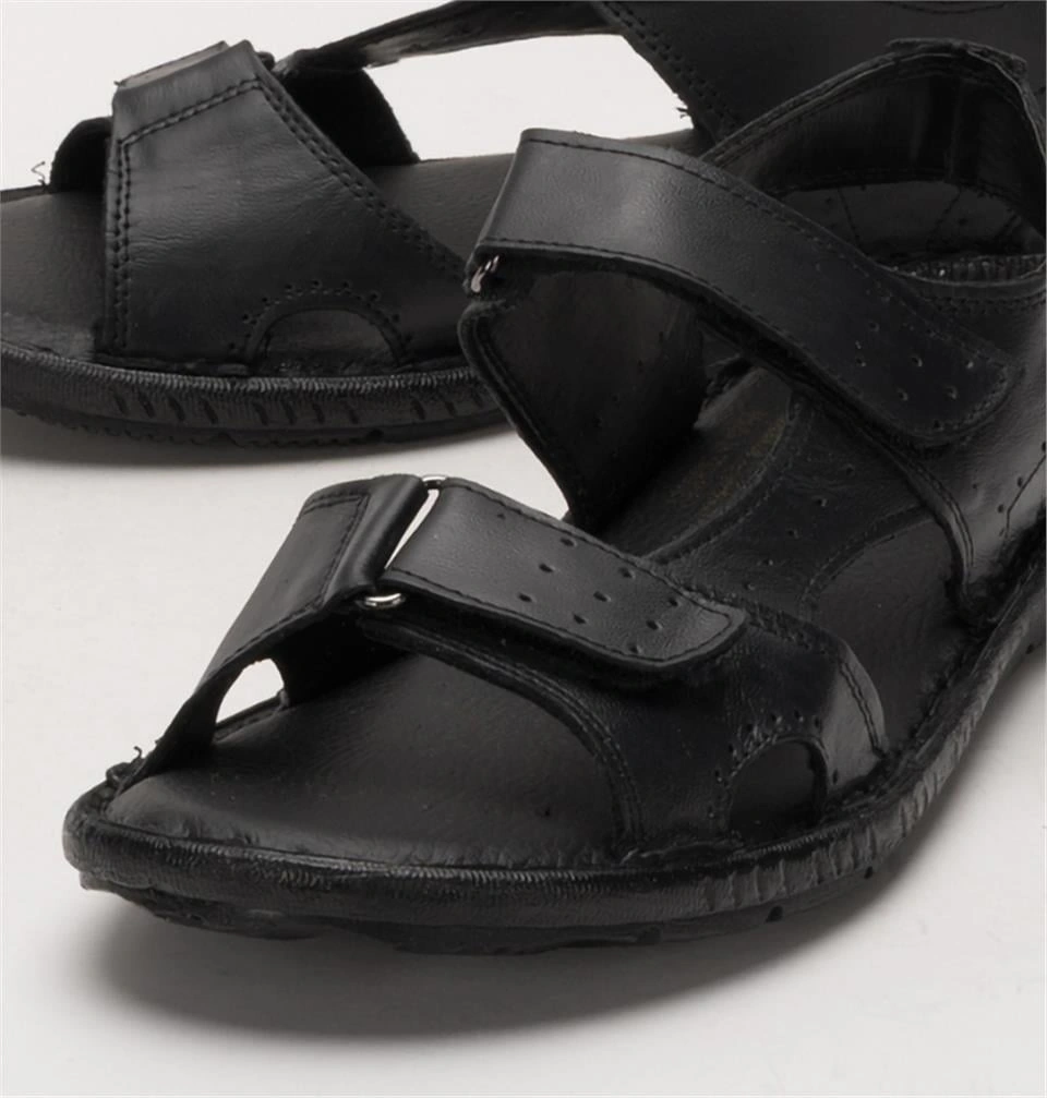 Erkek İçi Dışı Hakiki Deri Ortopetik Yazlık Esnek Ve Çok Hafif Günlük Ayakkabı Sandalet Siyah Siyah