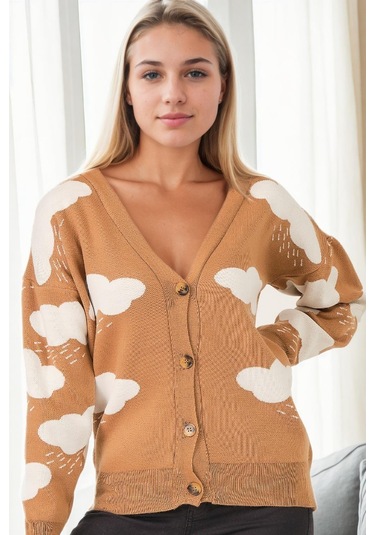 Z9009 Dewberry Bayan Bulut Detay Hırka-camel Camel