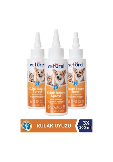 Veturel Kedi Kulak Temizleme Solüsyonu Kir Enfeksiyon Kaşıntı Koku Önleyici Bakım 3 x 100 ML