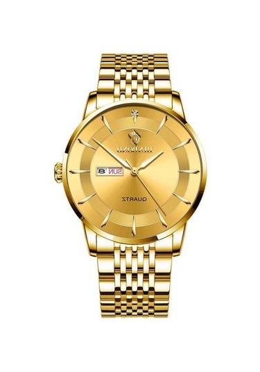 Novahub Bınbond B2077 30m Su Geçirmez Kuvars Aydınlık Saat Kelebek Toka Erkek Çelik Kemer İzle Altın Altın Renk Desenli Çok Renkli